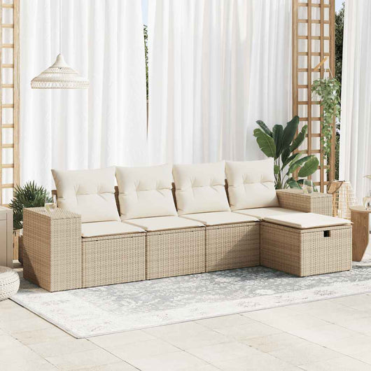 vidaXL Set Divano da Giardino 5 pz con Cuscini Beige in Polyrattan