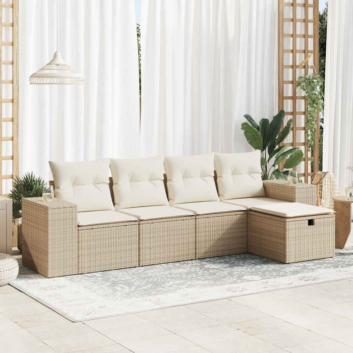 vidaXL Set Divano da Giardino 5 pz con Cuscini Beige in Polyrattan