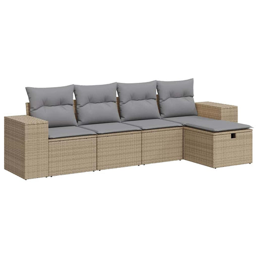 vidaXL Set Divano da Giardino 5 pz con Cuscini Beige in Polyrattan