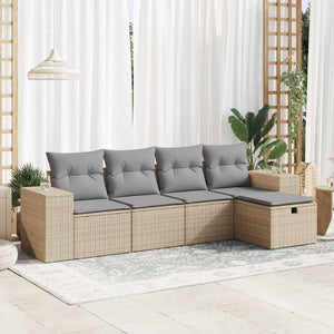 vidaXL Set Divano da Giardino 5 pz con Cuscini Beige in Polyrattan