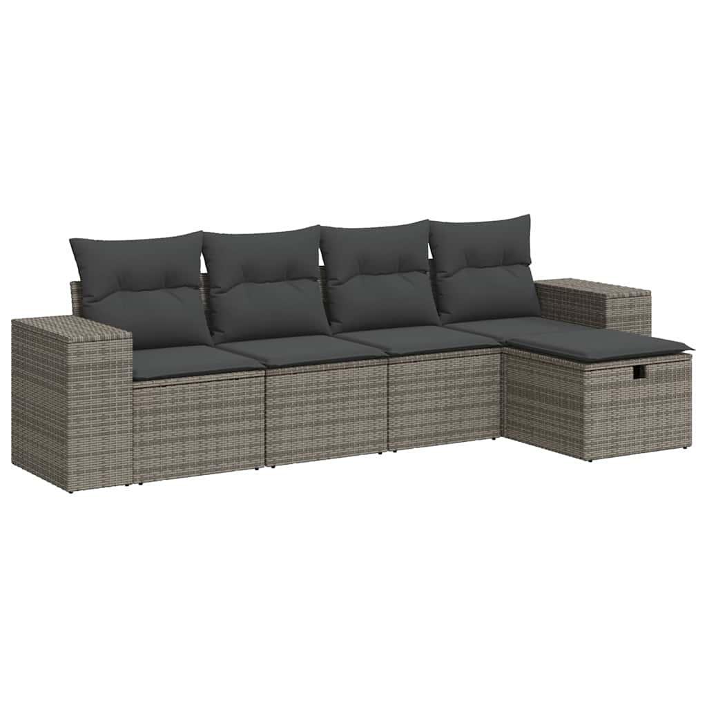vidaXL Set Divano da Giardino 5 pz con Cuscini Grigio in Polyrattan