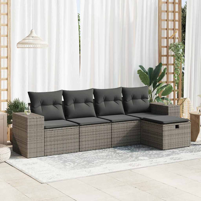 vidaXL Set Divano da Giardino 5 pz con Cuscini Grigio in Polyrattan
