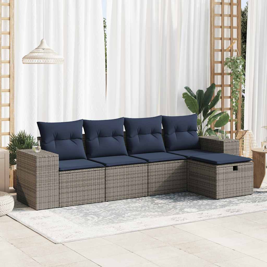 vidaXL Set Divano da Giardino 5 pz con Cuscini Grigio in Polyrattan
