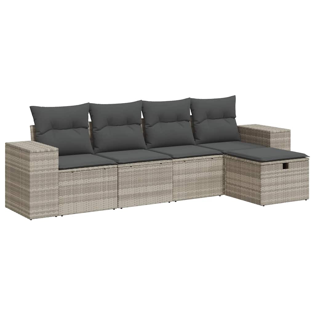 Set Divano da Giardino 5pz con Cuscini-Sofa da Giardino-Divanetto da esterno Grigio Chiaro Polyrattan 360402