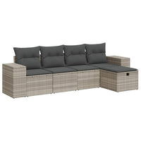 Set Divano da Giardino 5pz con Cuscini-Sofa da Giardino-Divanetto da esterno Grigio Chiaro Polyrattan 360402