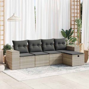 Set Divano da Giardino 5pz con Cuscini-Sofa da Giardino-Divanetto da esterno Grigio Chiaro Polyrattan 360402