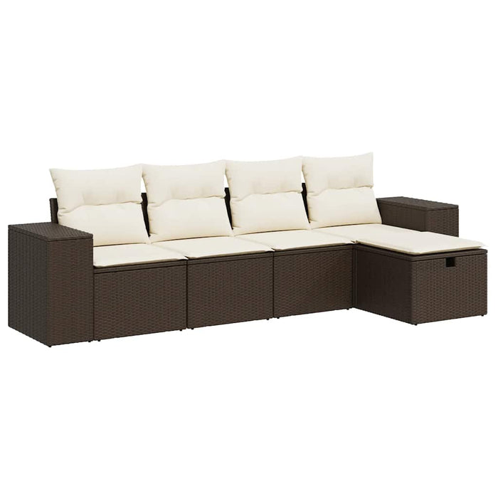 Set Divano da Giardino 5 pz con Cuscini-Sofa da Giardino-Divanetto da esterno Marrone in Polyrattan 981680