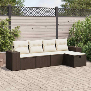 Set Divano da Giardino 5 pz con Cuscini-Sofa da Giardino-Divanetto da esterno Marrone in Polyrattan 981680