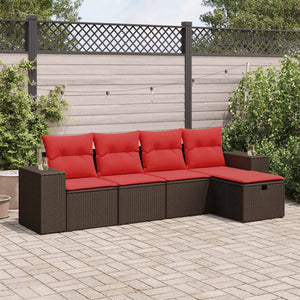 vidaXL Set Divano da Giardino 5 pz con Cuscini Marrone in Polyrattan