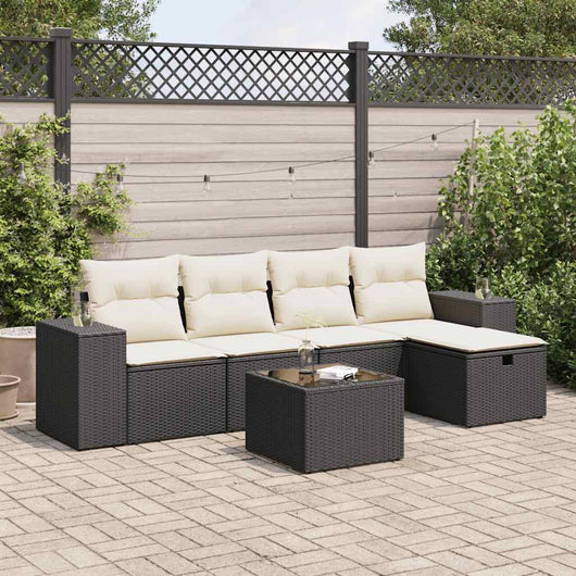 vidaXL Set Divano da Giardino 6 pz con Cuscini Nero in Polyrattan