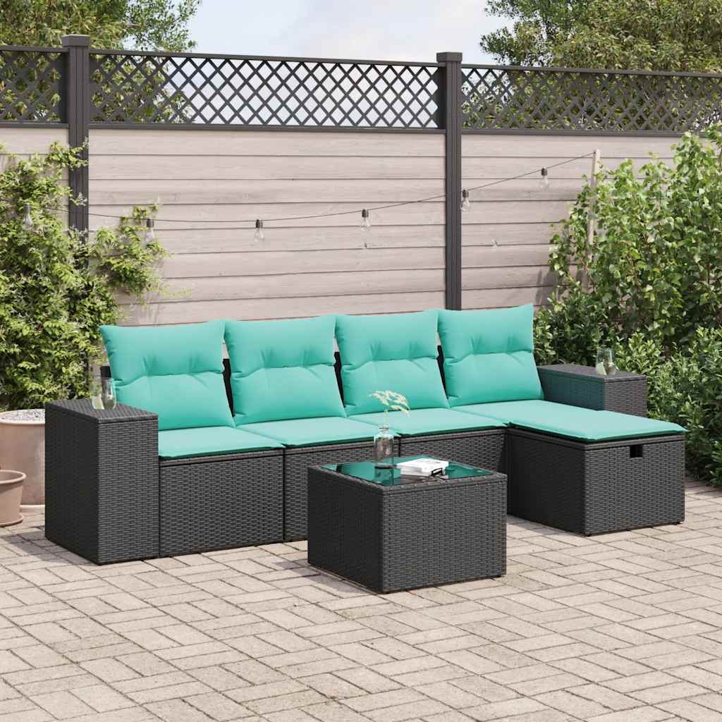 Set Divano da Giardino 6 pz con Cuscini Nero in Polyrattan 3325673