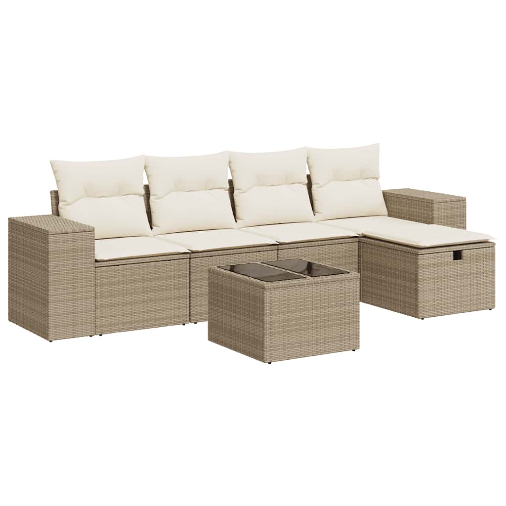 Set Divano da Giardino 6 pz con Cuscini Beige in Polyrattan 3325674