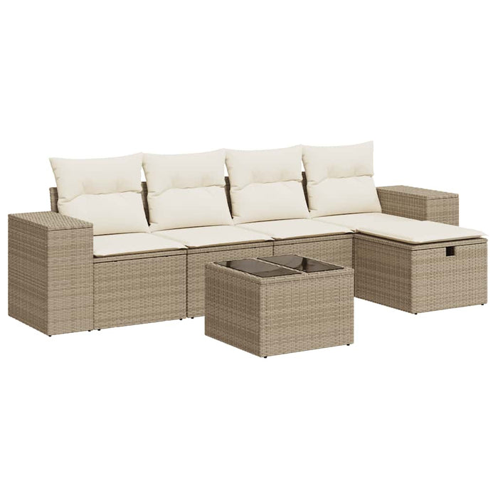 Set Divano da Giardino 6 pz con Cuscini Beige in Polyrattan 3325674