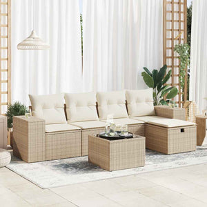Set Divano da Giardino 6 pz con Cuscini Beige in Polyrattan
