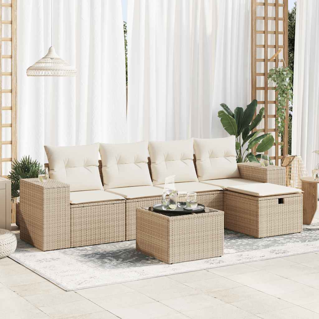 Set Divano da Giardino 6 pz con Cuscini Beige in Polyrattan 3325674