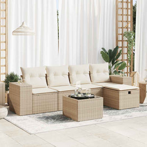 Set Divano da Giardino 6 pz con Cuscini Beige in Polyrattan 3325674
