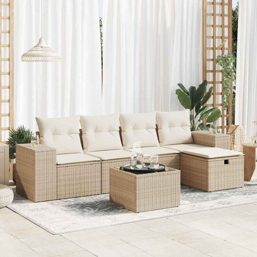 Set Divano da Giardino 6 pz con Cuscini Beige in Polyrattan 3325674