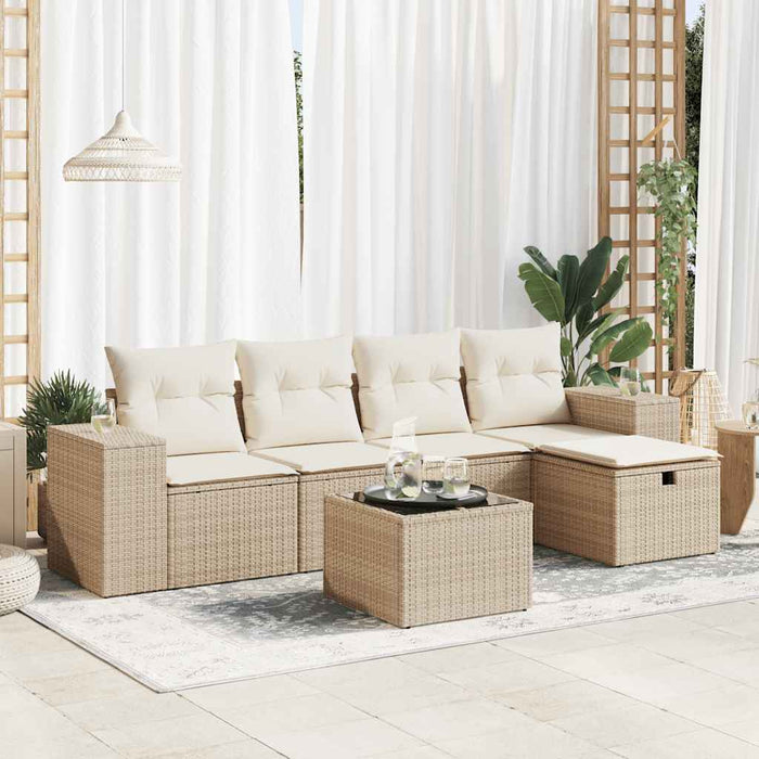 Set Divano da Giardino 6 pz con Cuscini Beige in Polyrattan 3325674