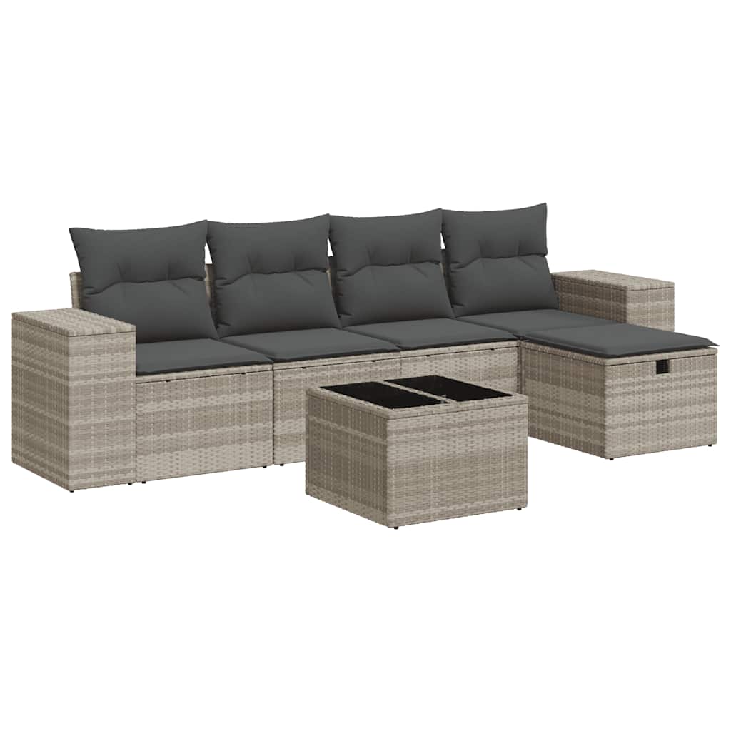 vidaXL Set Divano da Giardino 6pz con Cuscini Grigio Chiaro Polyrattan