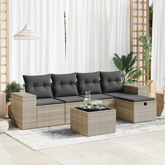vidaXL Set Divano da Giardino 6pz con Cuscini Grigio Chiaro Polyrattan