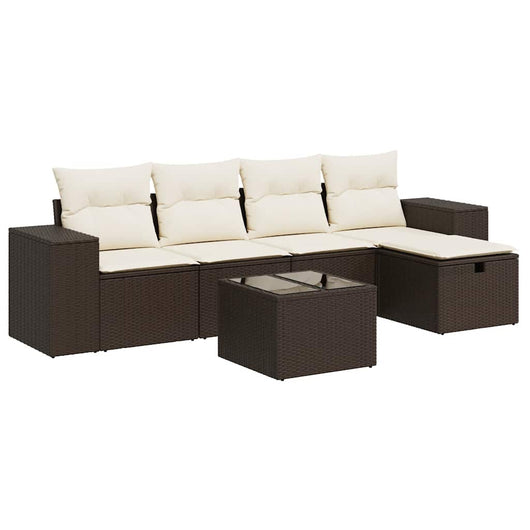 vidaXL Set Divano da Giardino 6 pz con Cuscini Marrone in Polyrattan
