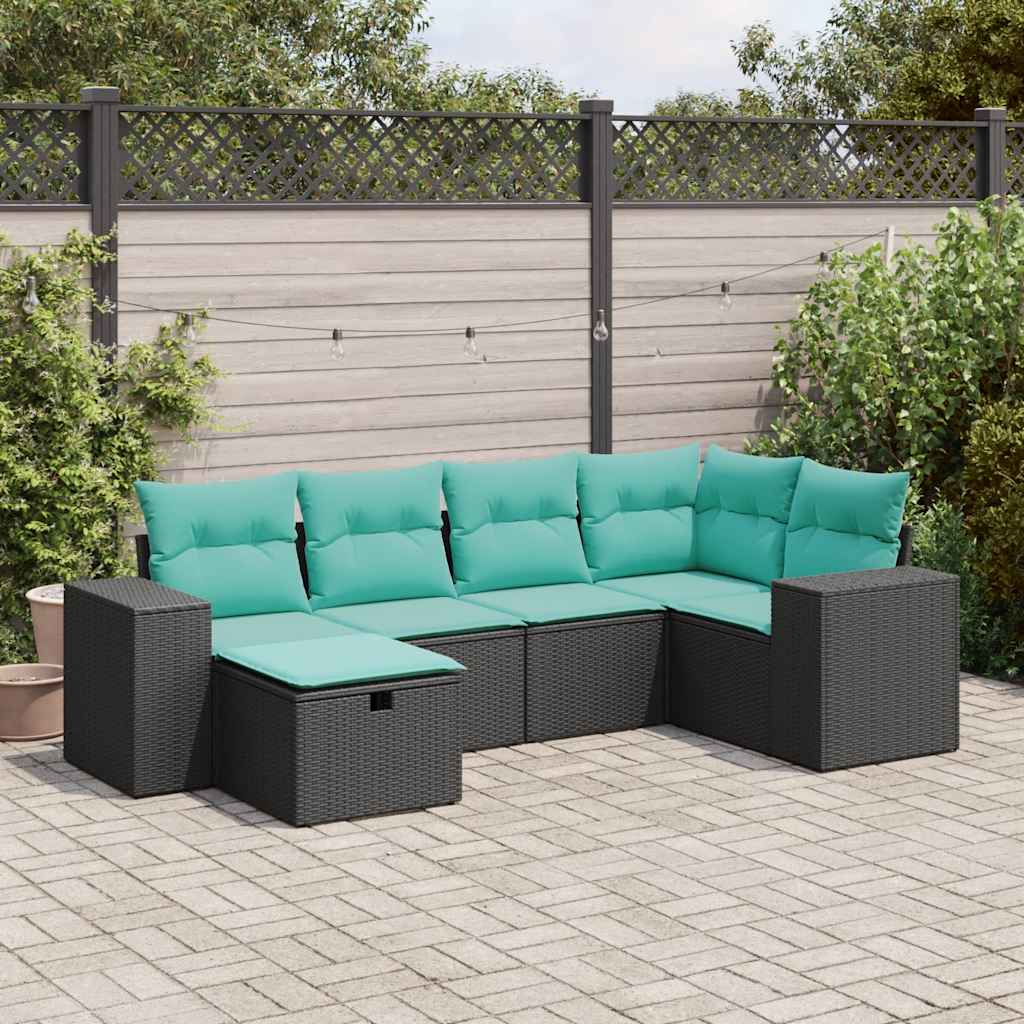 Set Divano da Giardino 6 pz con Cuscini Nero in Polyrattan 3325683
