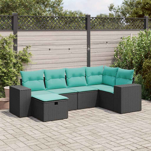 Set Divano da Giardino 6 pz con Cuscini Nero in Polyrattan 3325683
