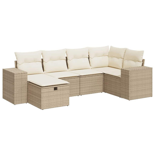 Set Divano da Giardino 6 pz con Cuscini Beige in Polyrattan 3325684
