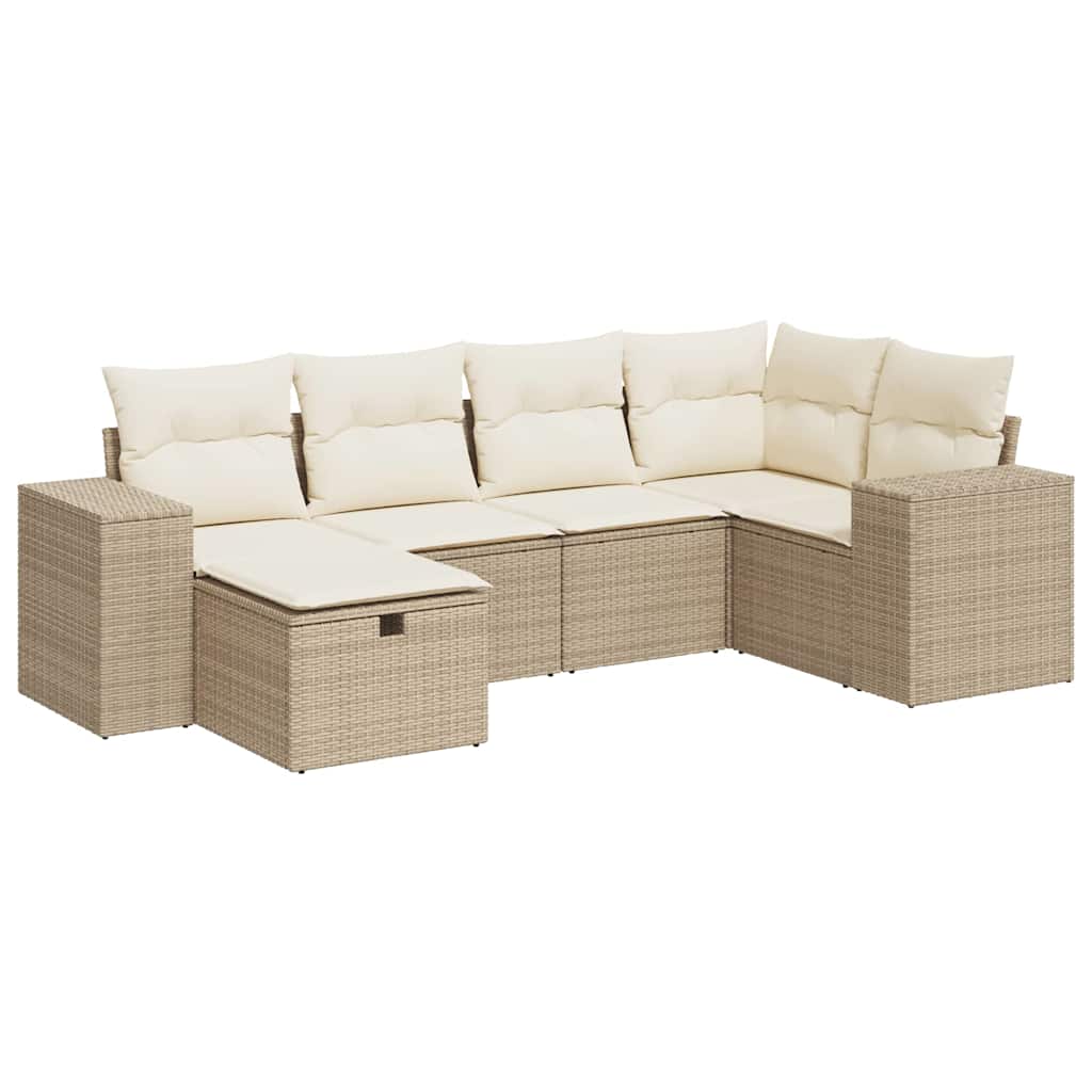 vidaXL Set Divano da Giardino 6 pz con Cuscini Beige in Polyrattan