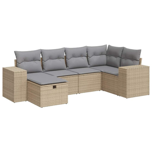vidaXL Set Divano da Giardino 6 pz con Cuscini Beige in Polyrattan