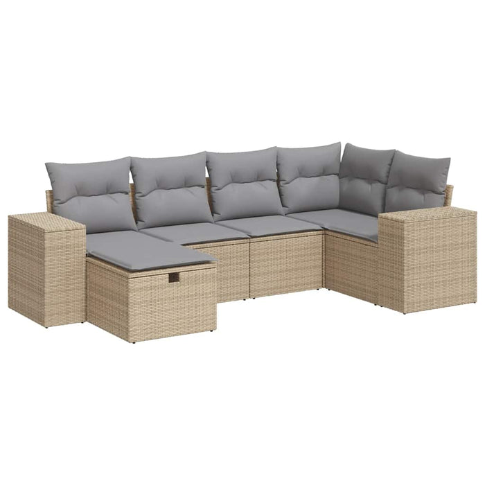 vidaXL Set Divano da Giardino 6 pz con Cuscini Beige in Polyrattan