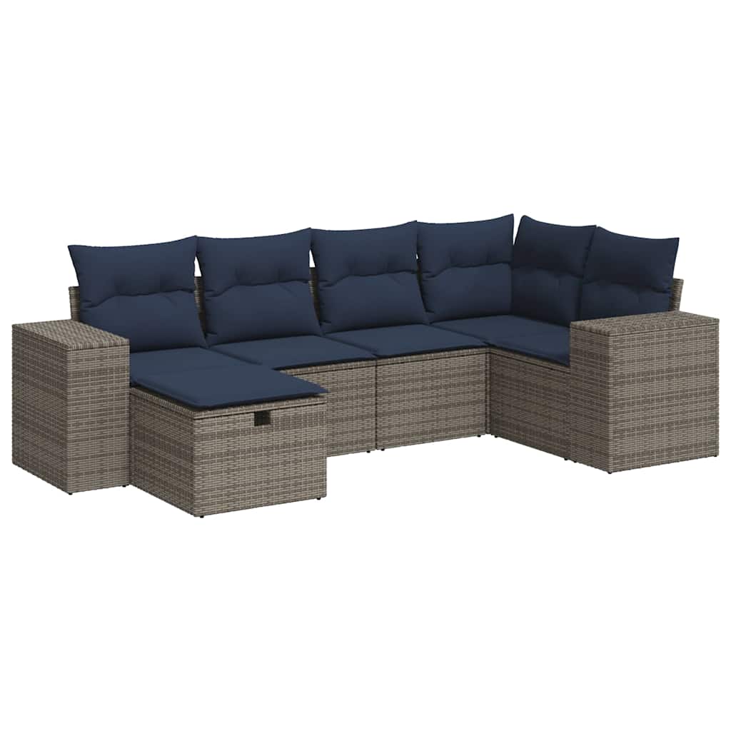 vidaXL Set Divano da Giardino 6 pz con Cuscini Grigio in Polyrattan