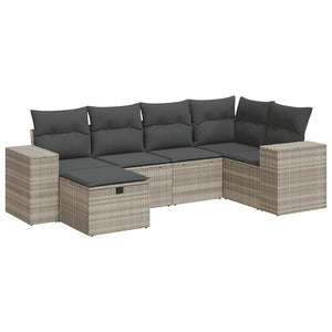 Set Divano da Giardino 6pz con Cuscini Grigio Chiaro Polyrattan