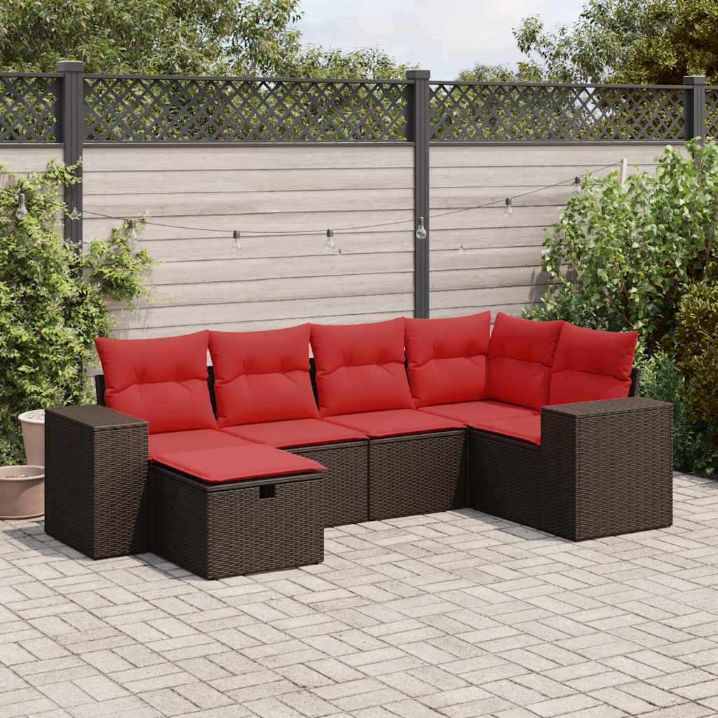 vidaXL Set Divano da Giardino 6 pz con Cuscini Marrone in Polyrattan