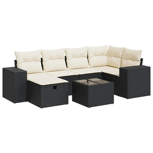vidaXL Set Divani da Giardino con Cuscini 7pz Nero Polyrattan