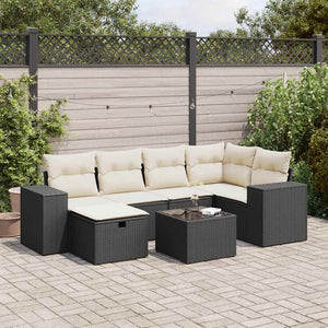 vidaXL Set Divani da Giardino con Cuscini 7pz Nero Polyrattan