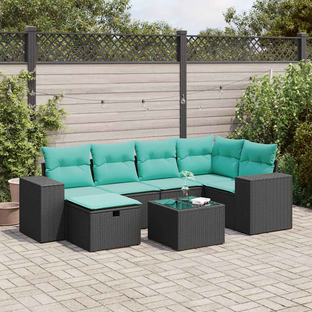 Set Divani da Giardino con Cuscini 7pz Nero Polyrattan 3325693