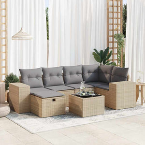 Set Divani da Giardino 7 pz con Cuscini Beige in Polyrattan