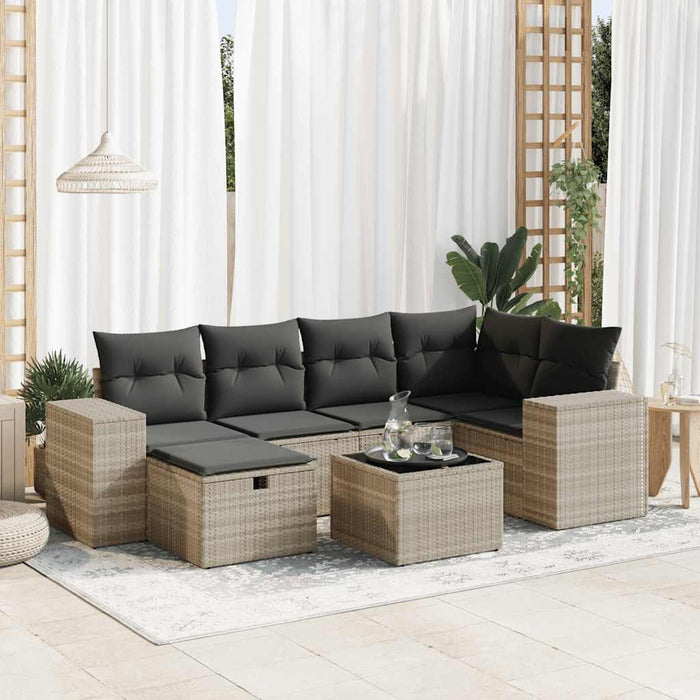Set Divani da Giardino 7pz con Cuscini Grigio Chiaro Polyrattan 3325698