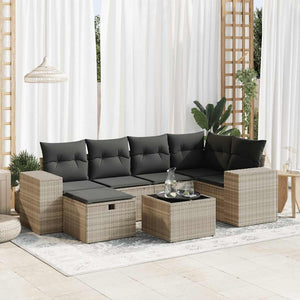 vidaXL Set Divani da Giardino 7pz con Cuscini Grigio Chiaro Polyrattan