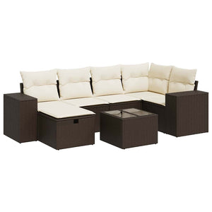 vidaXL Set Divani da Giardino 7 pz con Cuscini Marrone in Polyrattan
