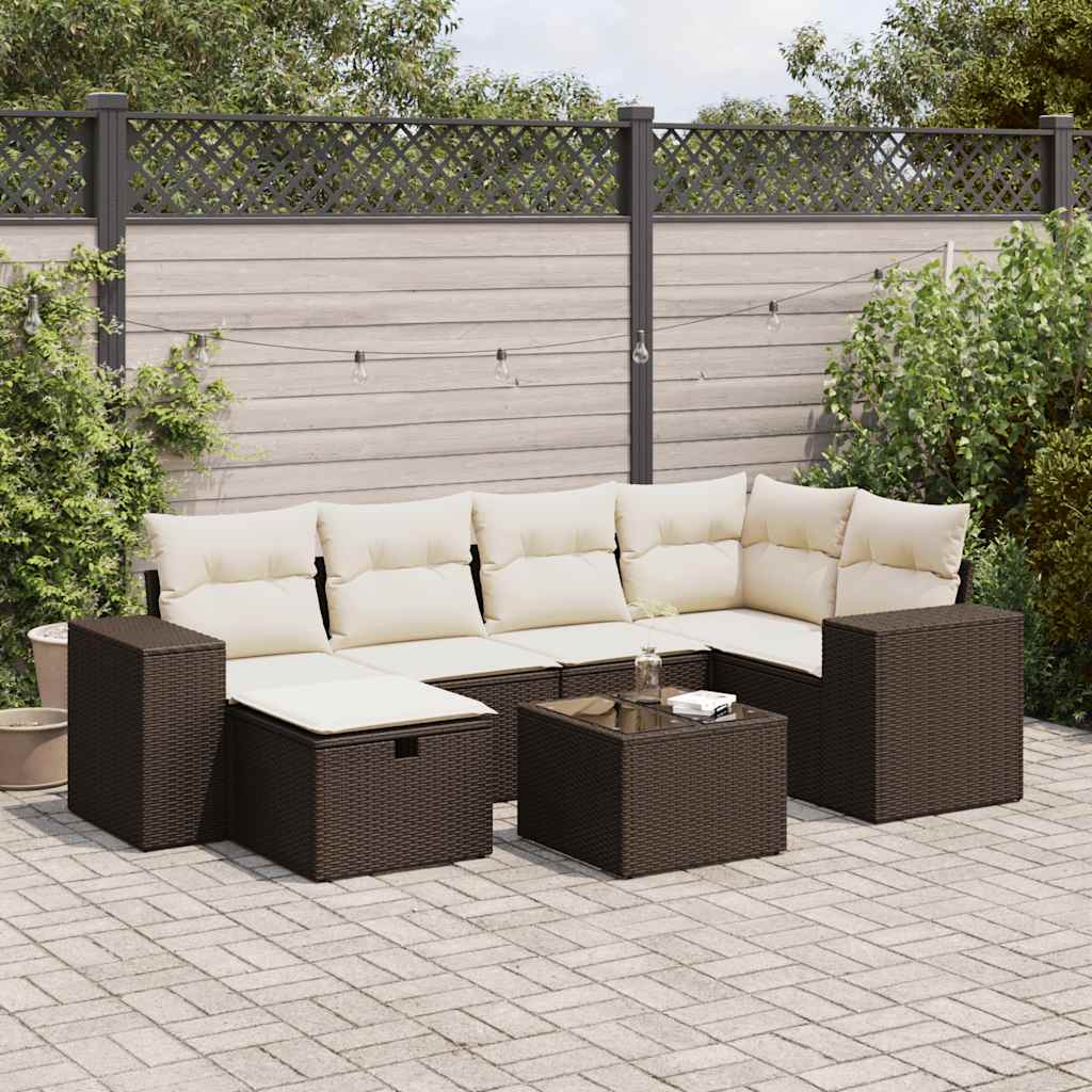 vidaXL Set Divani da Giardino 7 pz con Cuscini Marrone in Polyrattan