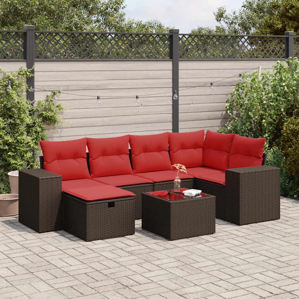 vidaXL Set Divani da Giardino 7 pz con Cuscini Marrone in Polyrattan