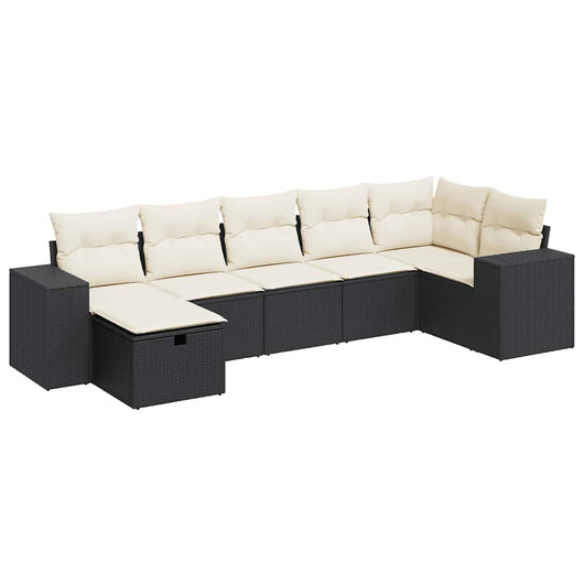 vidaXL Set Divani da Giardino con Cuscini 7pz Nero Polyrattan