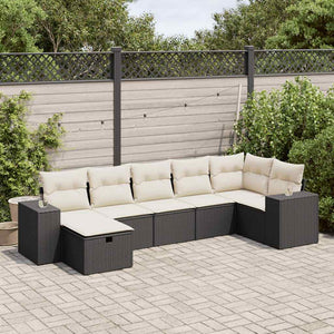 vidaXL Set Divani da Giardino con Cuscini 7pz Nero Polyrattan