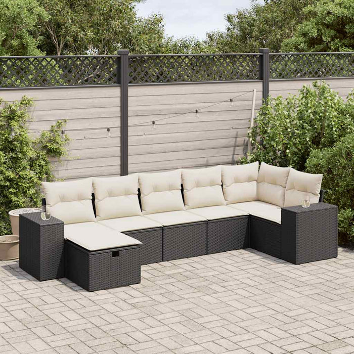 vidaXL Set Divani da Giardino con Cuscini 7pz Nero Polyrattan