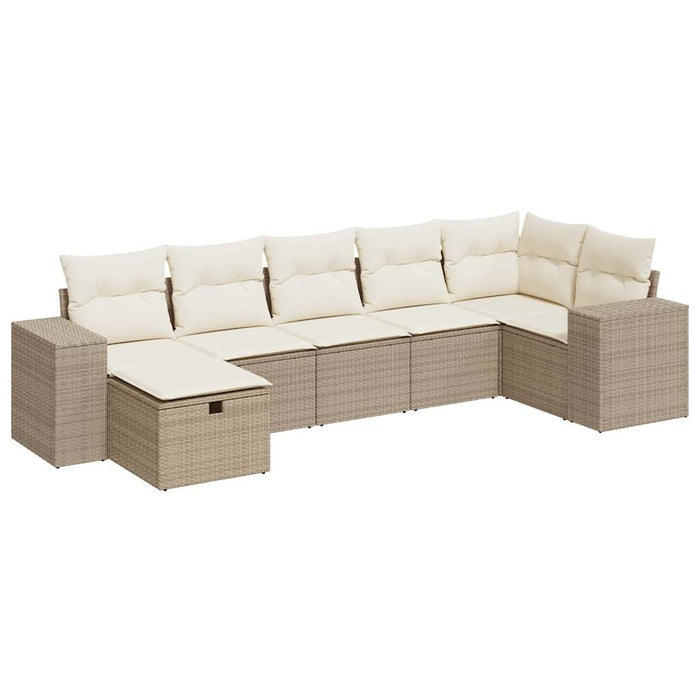 Set Divani da Giardino 7 pz con Cuscini Beige in Polyrattan 3325704