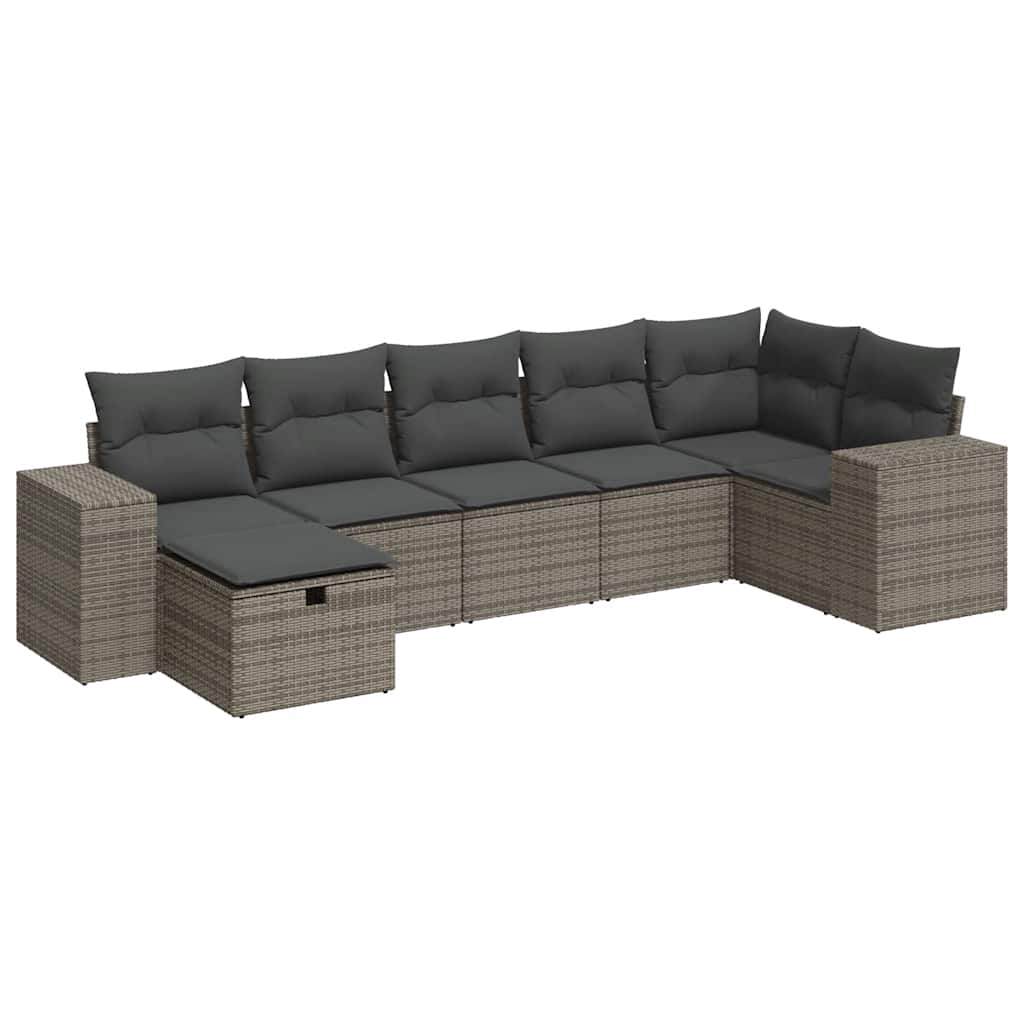 Set Divani da Giardino 7 pz con Cuscini Grigio in Polyrattan