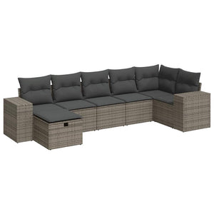 Set Divani da Giardino 7 pz con Cuscini Grigio in Polyrattan