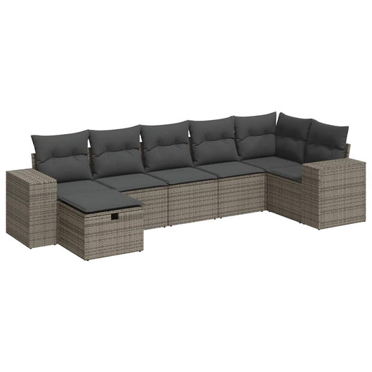 Set Divani da Giardino 7 pz con Cuscini Grigio in Polyrattan